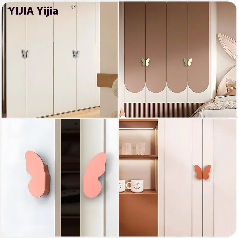 Butterfly-shaped cabinet door handle for children's rooms in multiple colour options