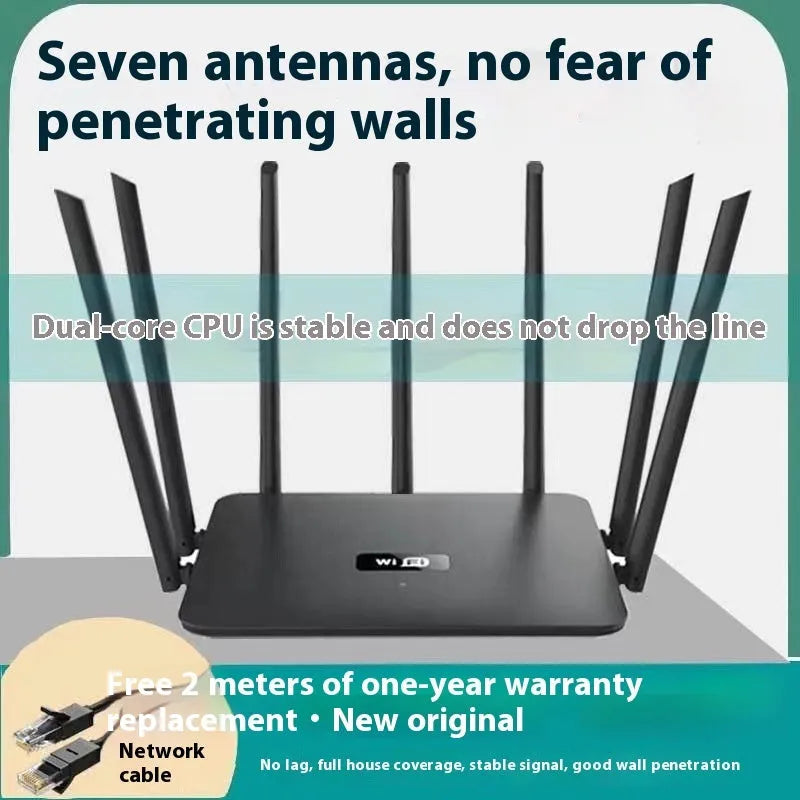 Dual-band wireless router in black or white with multiple antennas for whole-house WiFi coverage