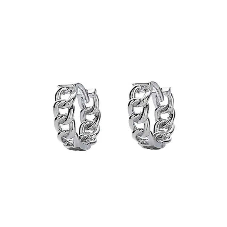 Men's simple geometric copper earrings in silver and auspicious cloud designs, shown in 10mm and 14mm sizes.