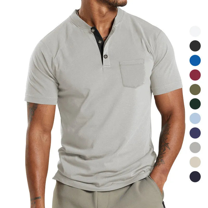 Men's plus size short sleeve button pocket shirt in solid colour, sizes S to XXXL, 100% polyester fabric for summer