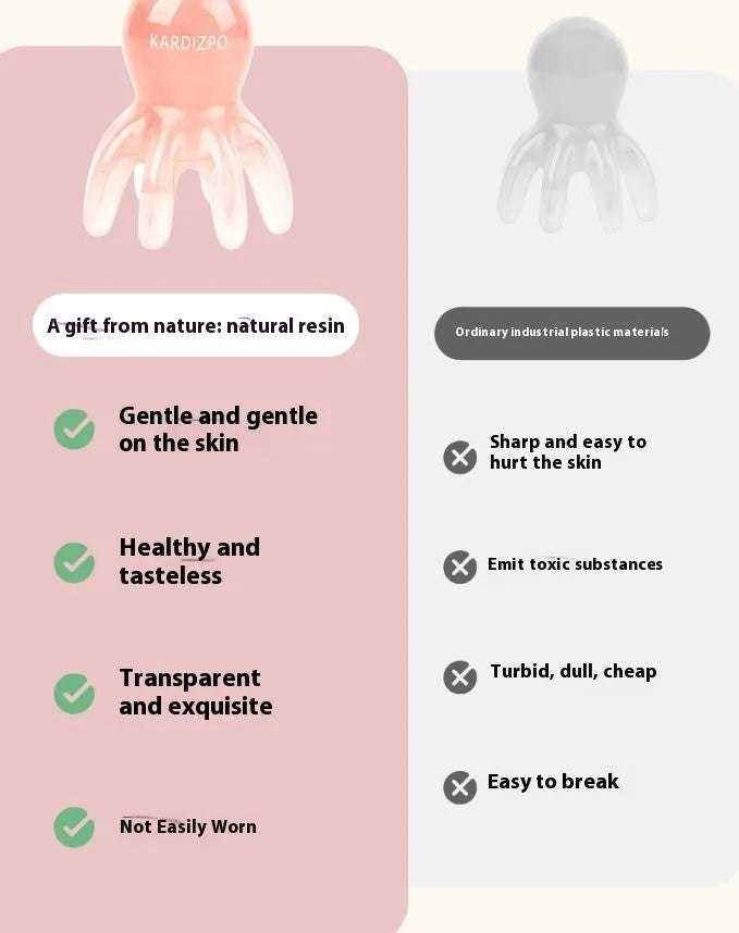 Pink natural resin octopus massage comb for facial tension relief with storage bag