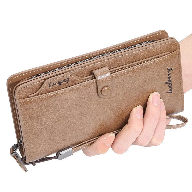 Men's retro PU leather multifunction phone bag wallet with anti-theft design and multiple card slots
