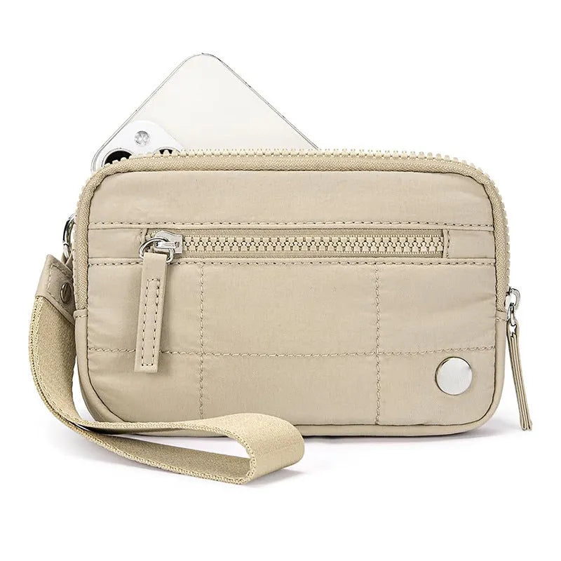 Waterproof quilted nylon handbag with transparent deck design in urban simplicity style