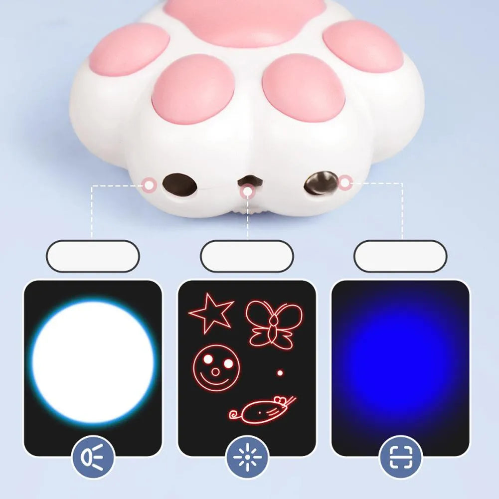 Pink and black infrared teaser toy for cats with key chain, measuring 5cm with USB charging port