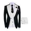 Men's slim fit three-piece business suit in cotton fabric with coat, vest, and trousers for formal occasions