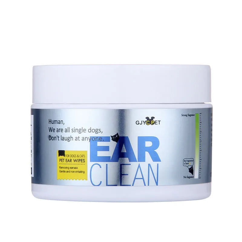 Pet cleaning kit containing bottles of paw foam, deodorant spray, ear cleaner and packs of pet ear and eye wipes.