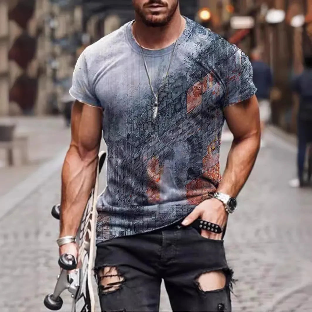 Men's camouflage print short sleeve T-shirt in loose fit milk silk polyester fabric