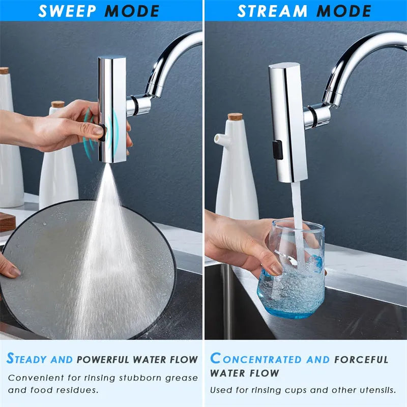 Black kitchen faucet nozzle extension with rotating joint and waterfall spray outlet