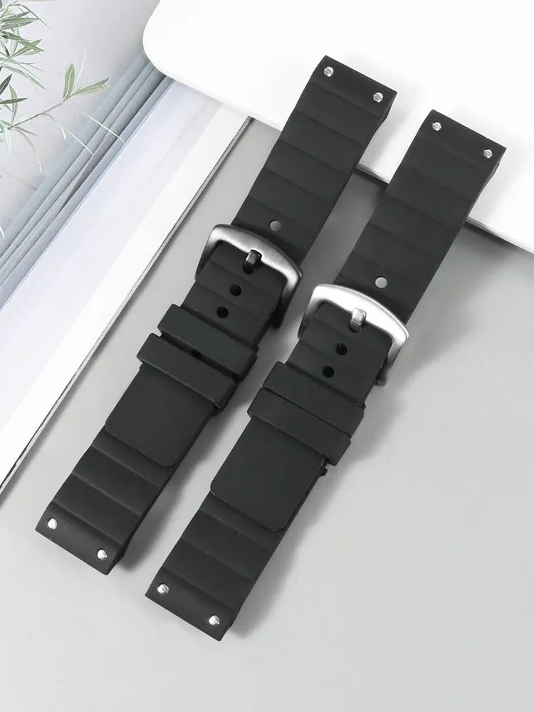 Black silicone watch strap for Cartier Santos with stainless steel needle buckle, 20mm or 23mm interface