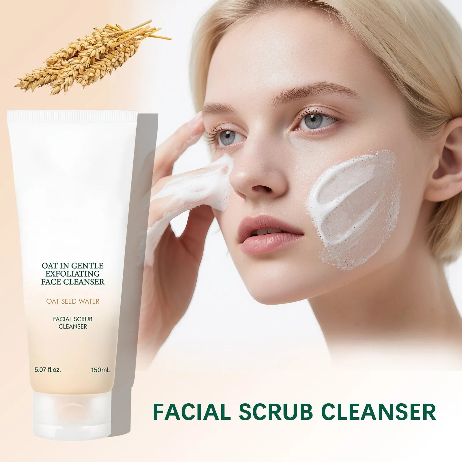 Oat facial cleanser foam in 150ml pump bottle for gentle pore cleansing