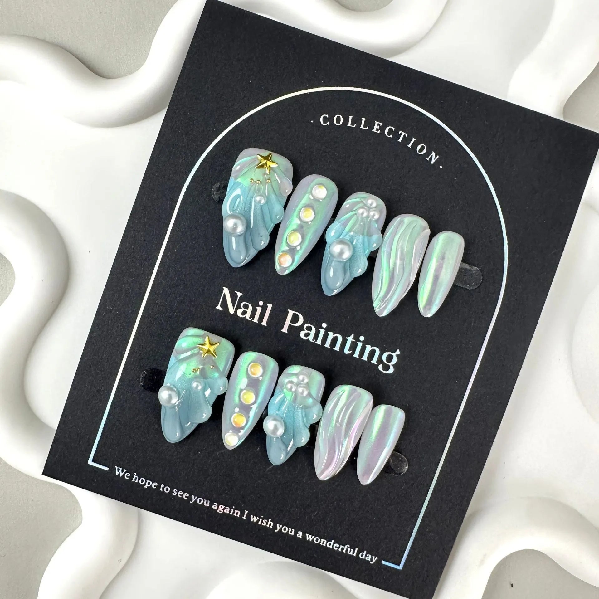 HAILANG blue shell nail stickers set with summer design in plastic wearable armour