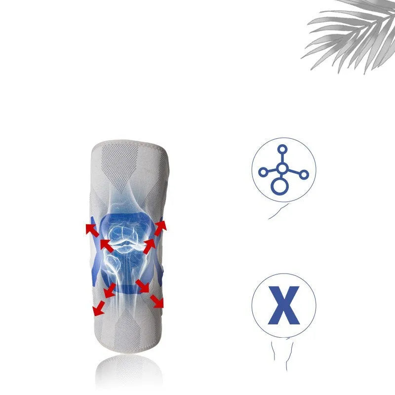 A silicone knee pad for men in a black and blue colour scheme, shown from the side.