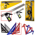 Red thin 7-inch metal combination angle ruler with metric scales on both sides, in a transparent bag