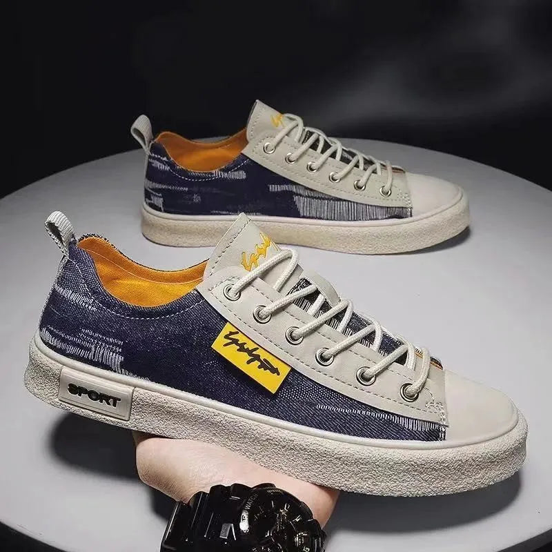 Men's canvas casual shoes with front lace-up design and round toe in three colour options