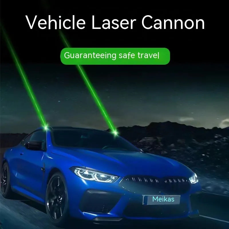 Vehicle-mounted remote control laser safety lamp in black or white colour with USB charging cable and wireless remote