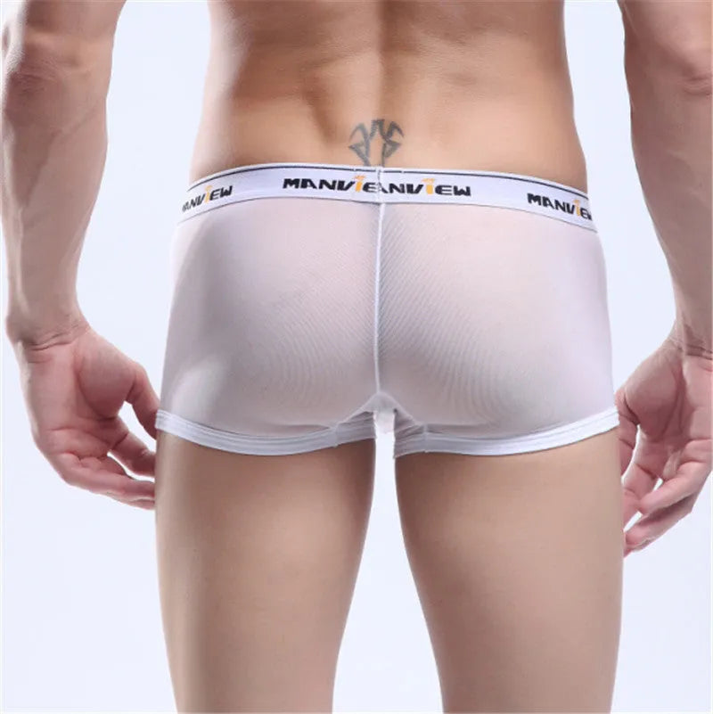 Men's solid colour mesh boxer shorts on a white background