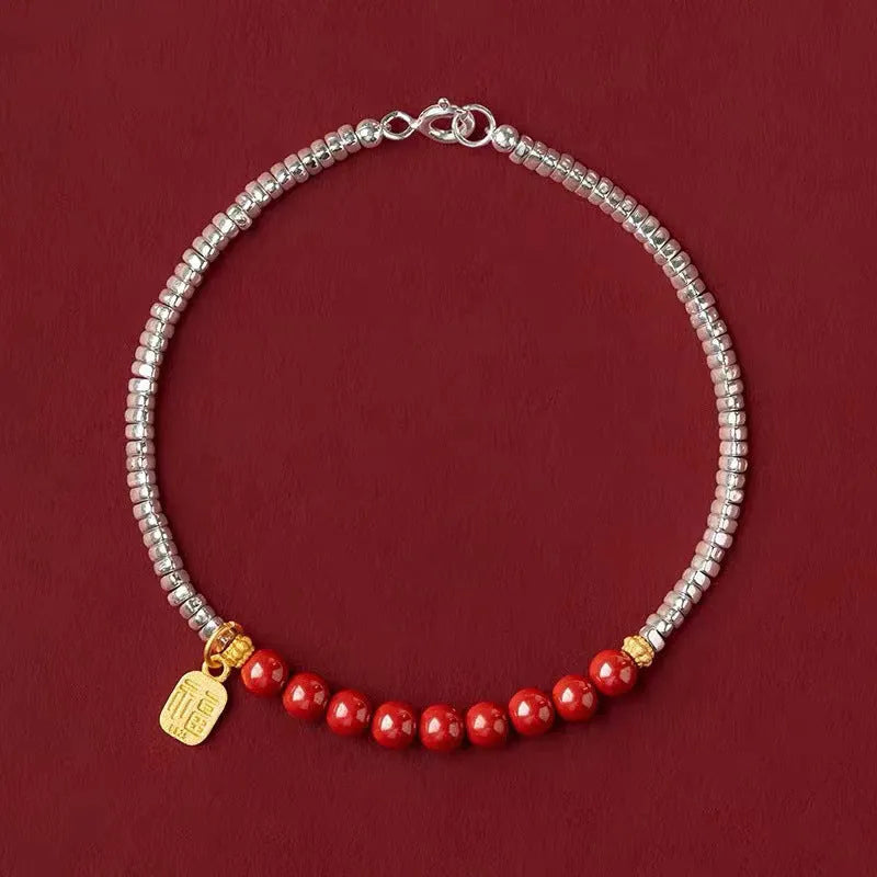Silver electroplated copper couple bracelet with white K geometric round beads 16cm length