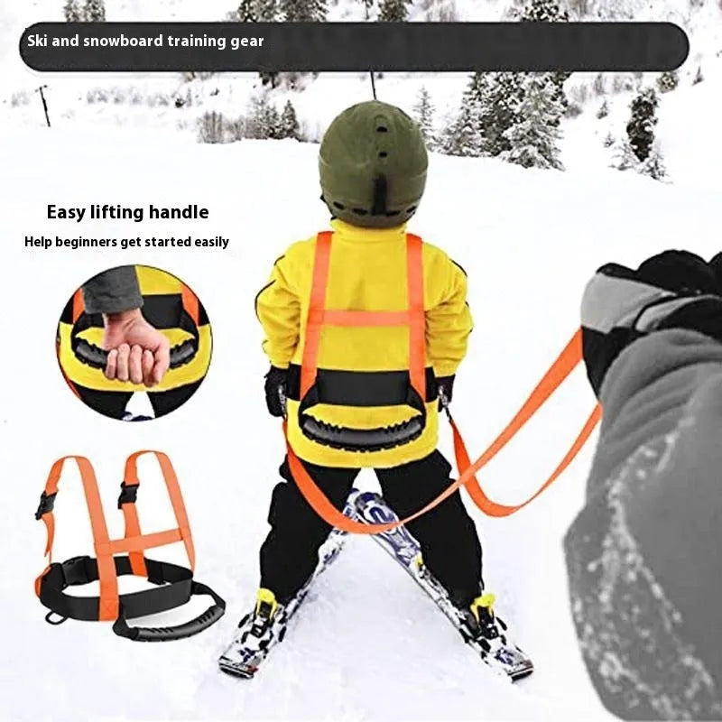 Safety rope ski training belt with nylon lead rope, wrist elbow knee protection, red black orange