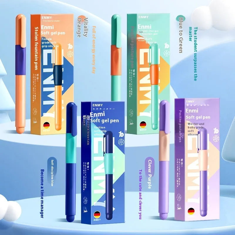 Student posture correction pen with 15-degree angled grip in blue, green, purple, or orange colour options