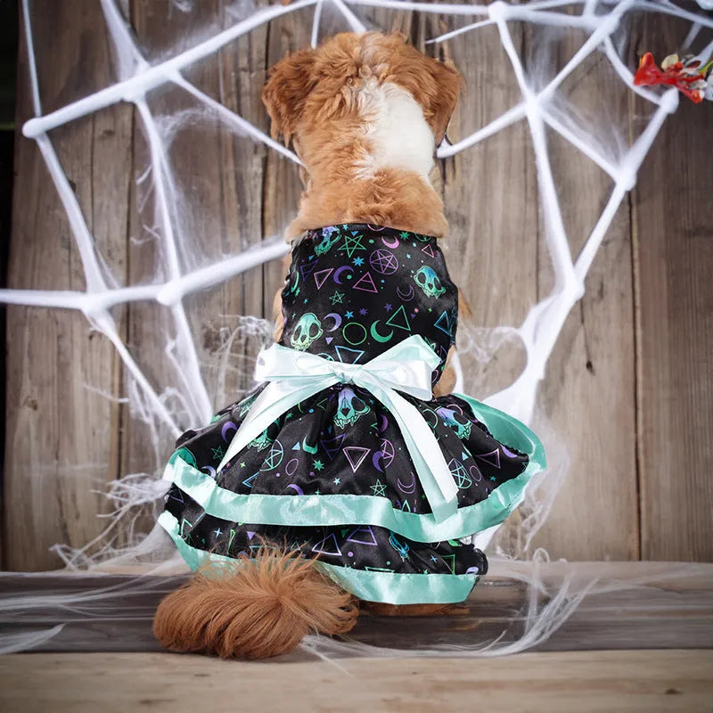 Halloween pet skirt with double-layer polyester in colourful pumpkin or skull design for dogs