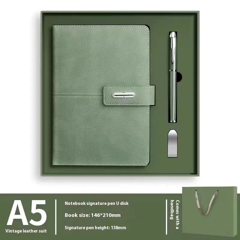A5 notebook with imitation leather cover in various colours, open to show wood-free paper pages