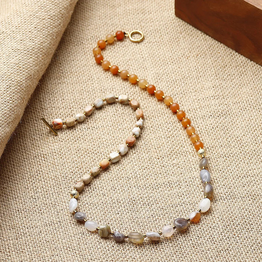 Hand-woven Persian Gulf agate multi-layer bracelet with geometric texture in colour 3790