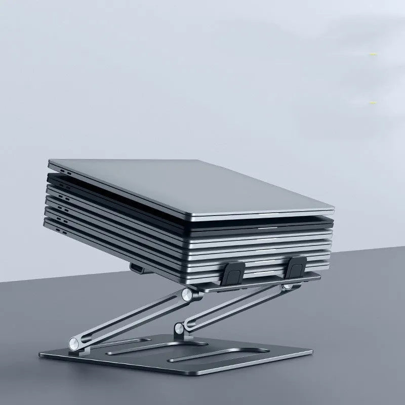Adjustable metal laptop stand in silver or dark grey, aluminium alloy and silicone, 260x248x35mm, 340mm lift