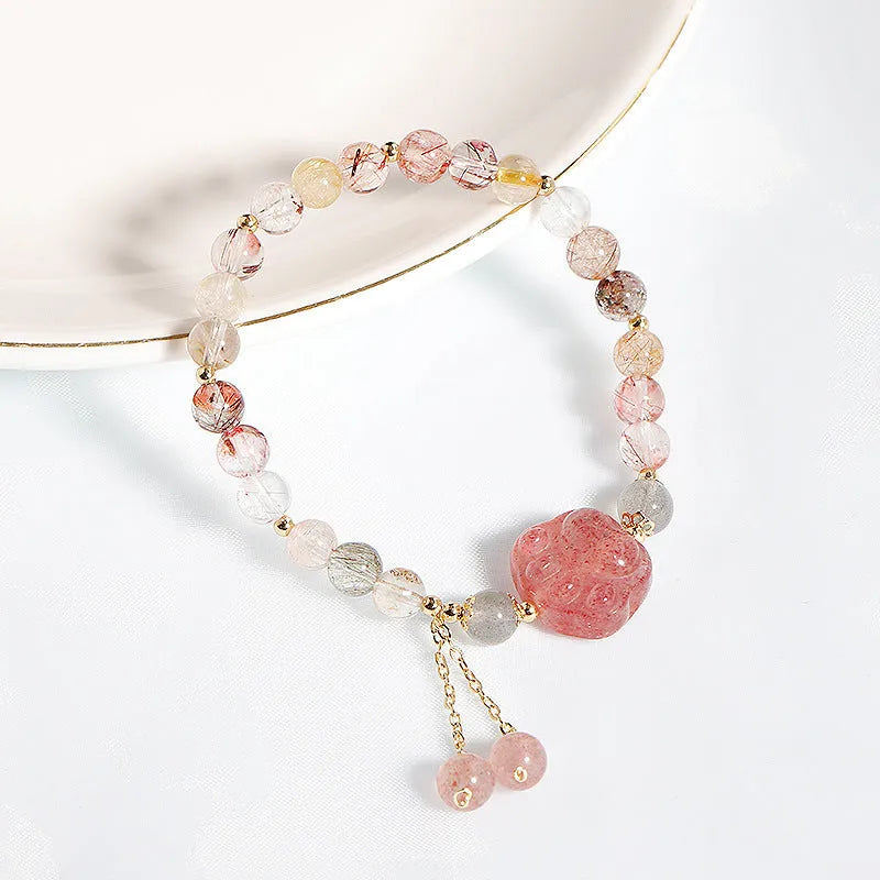 Handmade natural crystal women's bracelet with animal zodiac designs in Korean style