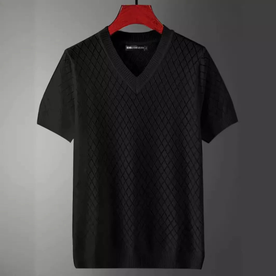 Men's ice silk t-shirt with Korean style cut-out design in black and white colours, available in sizes M to XXXL