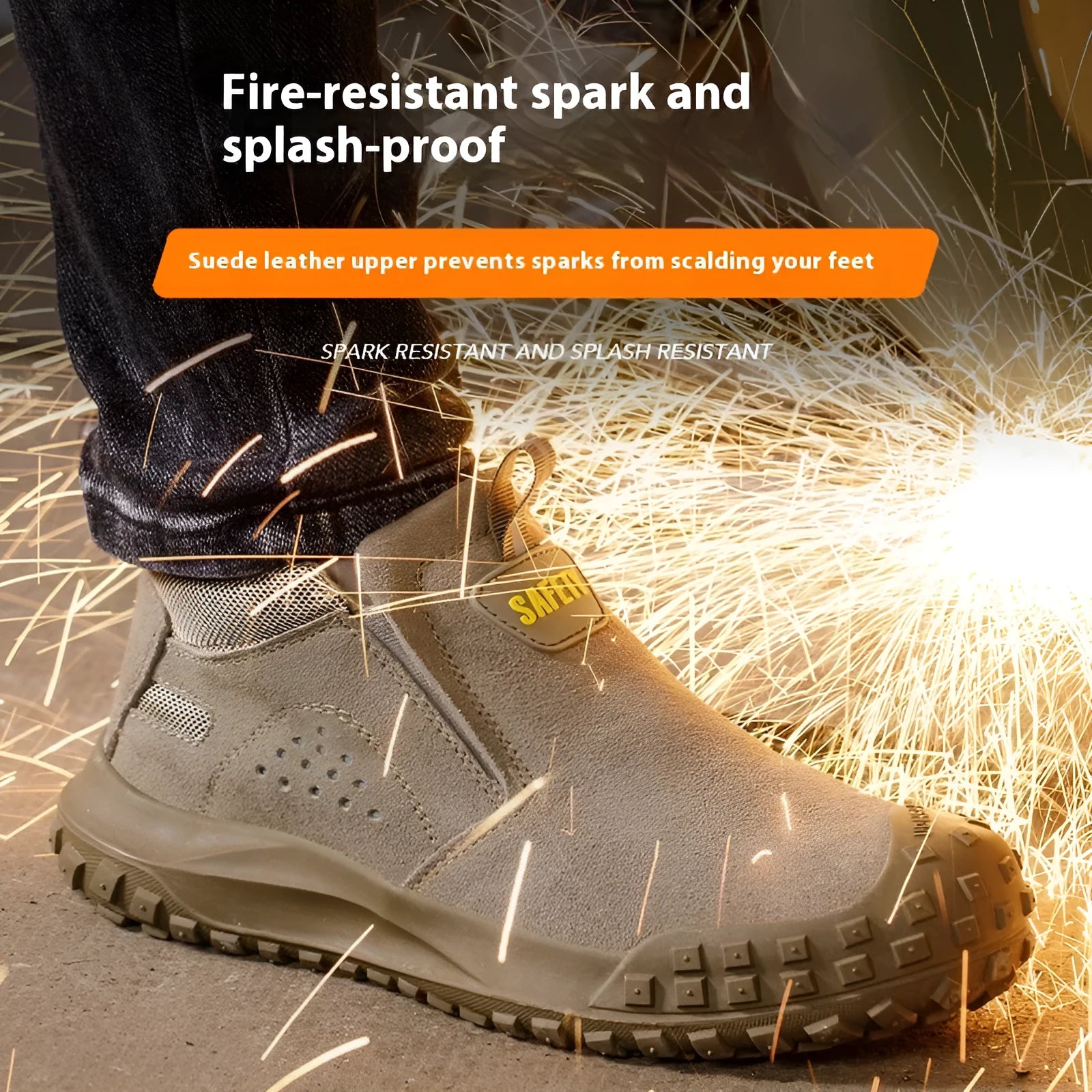 Mid-calf steel toe safety work boots for welding and industrial construction sites