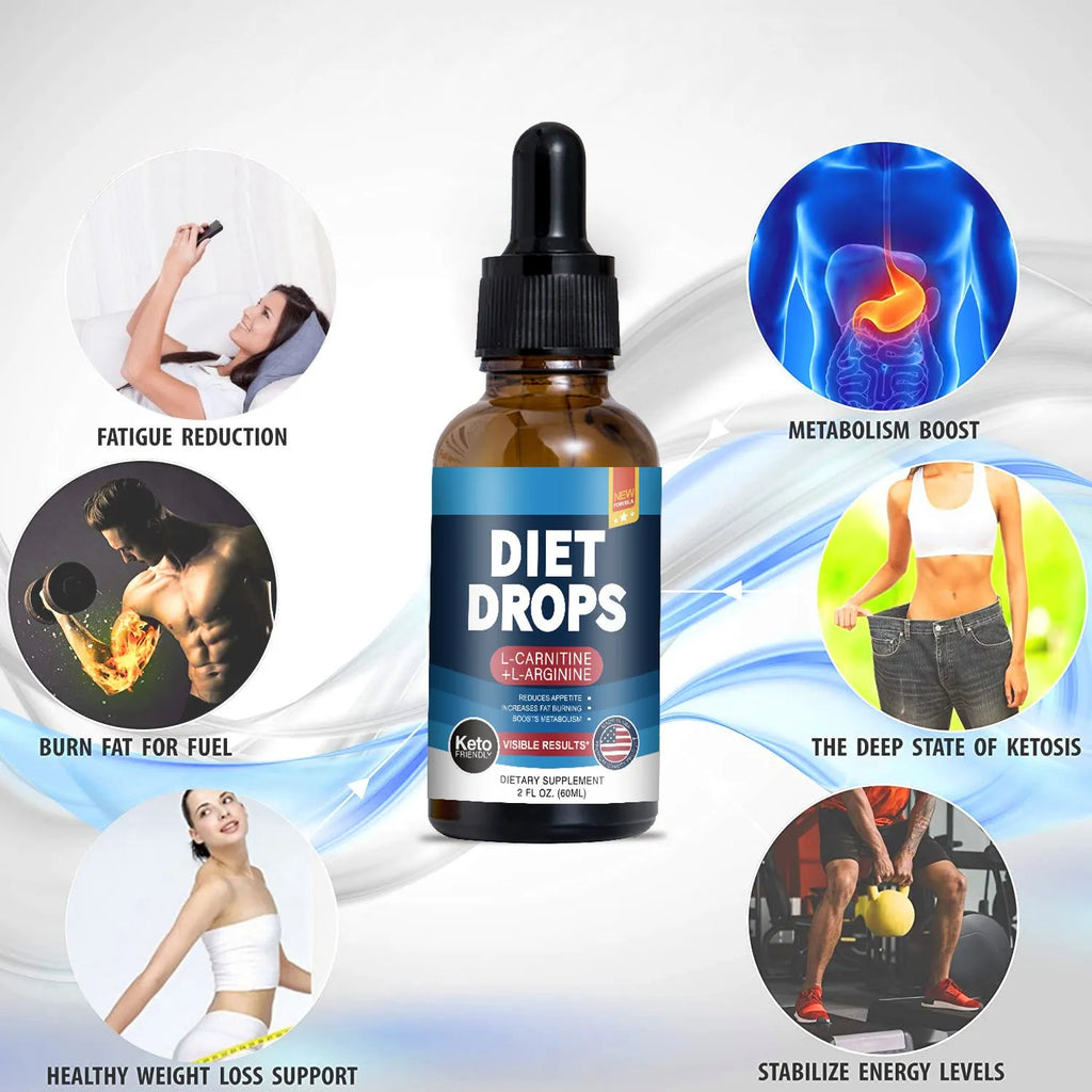 60ml glass bottle of ketone drops dietary supplement on a table