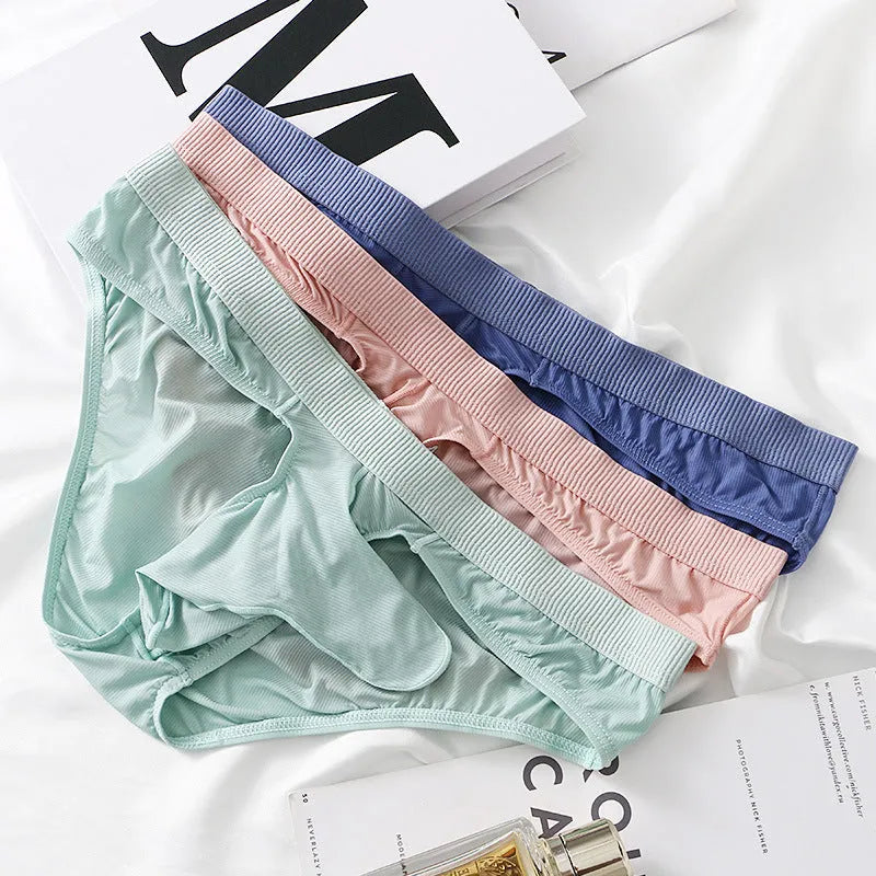 Men's low waist briefs underwear in Ice Silk fabric showing black colour option with moisture-wicking properties