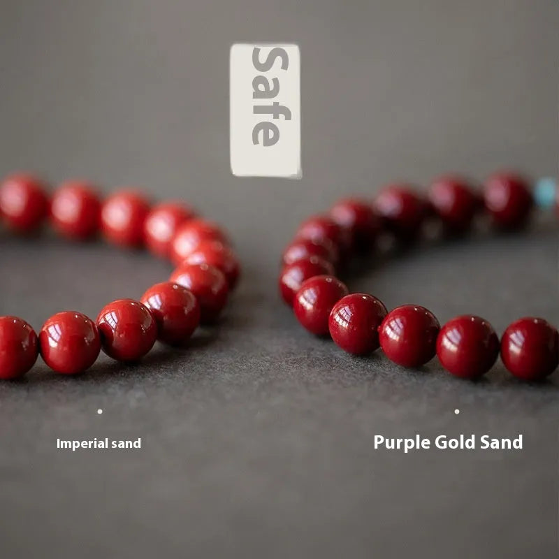 Cinnabar bracelet with geometric ellipse beads in purple gold sand colour, showing 6mm, 8mm, or 10mm size options.
