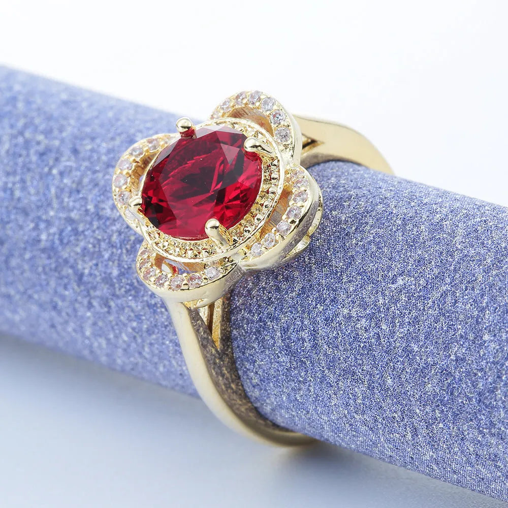 Copper ring with inlaid zircon stone in fruit-shaped design, electroplated finish, UK sizes 7 8 9 available