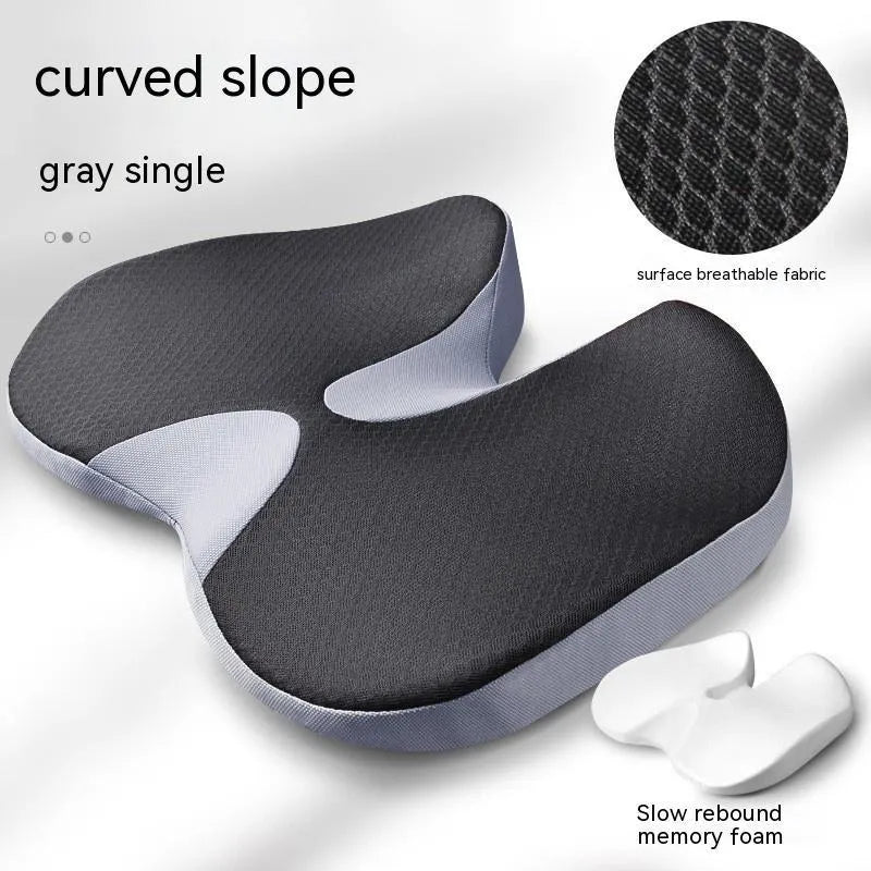 Curved bevel seat cushion in black with memory foam core for tailbone and lower back support