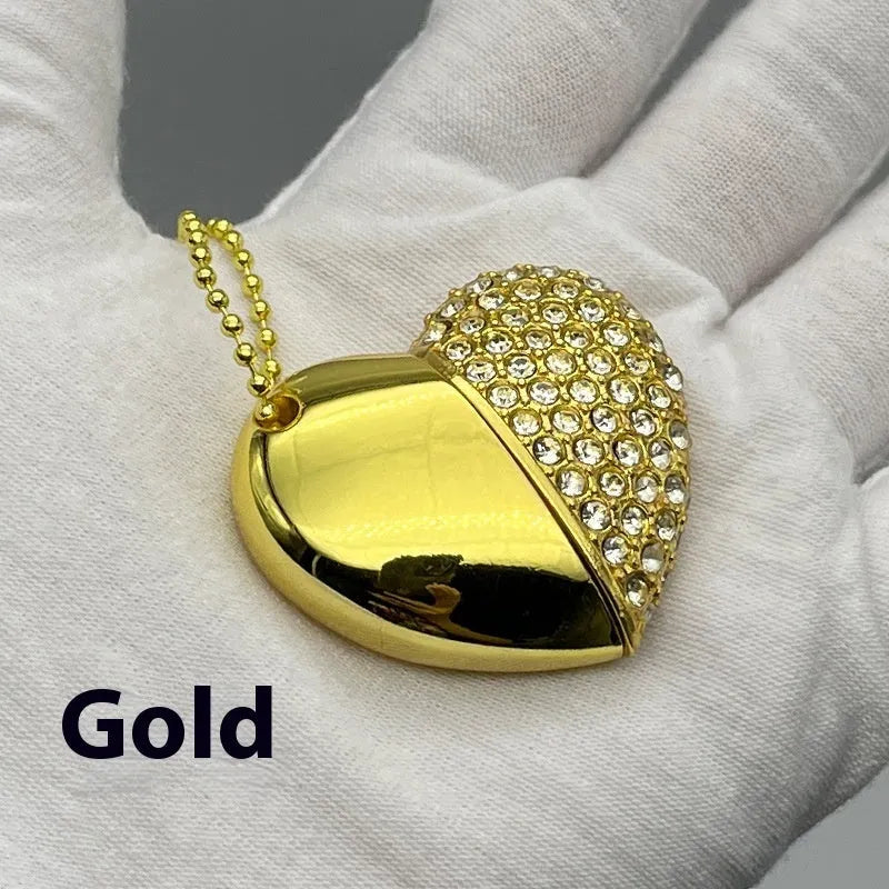 Heart-shaped USB flash drive with brick-inlaid pattern and metal shell in multiple colours