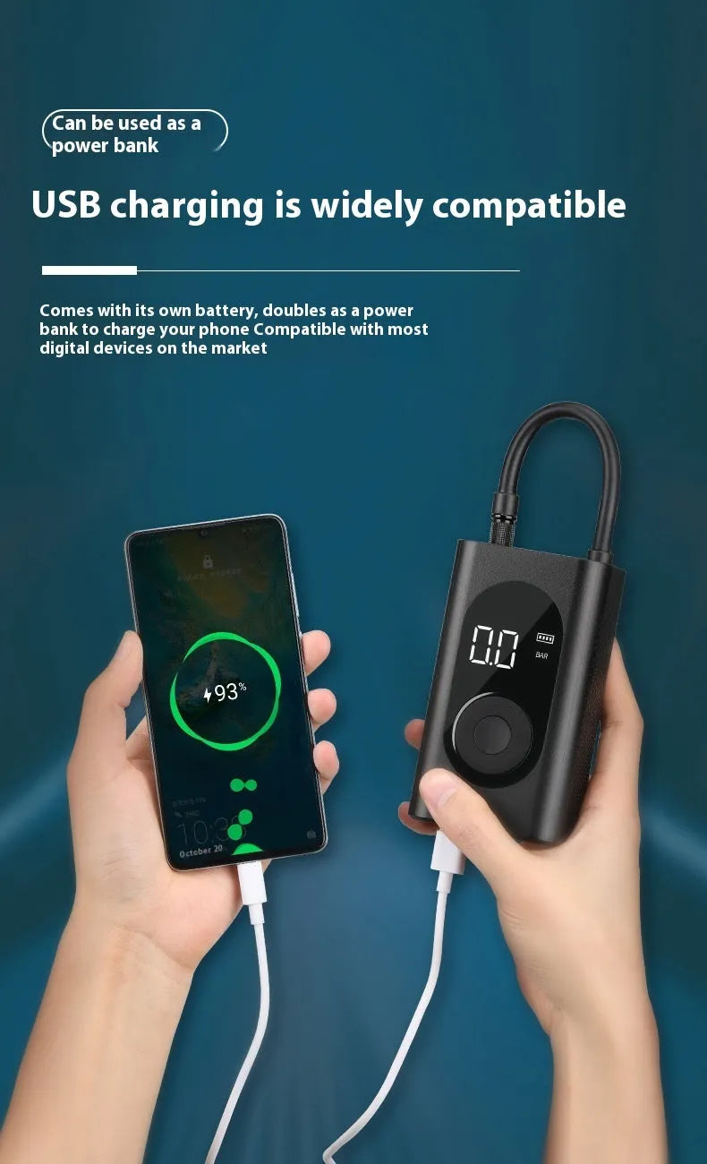 Portable wireless tyre inflator for cars motorcycles bicycles with power bank and torch functions