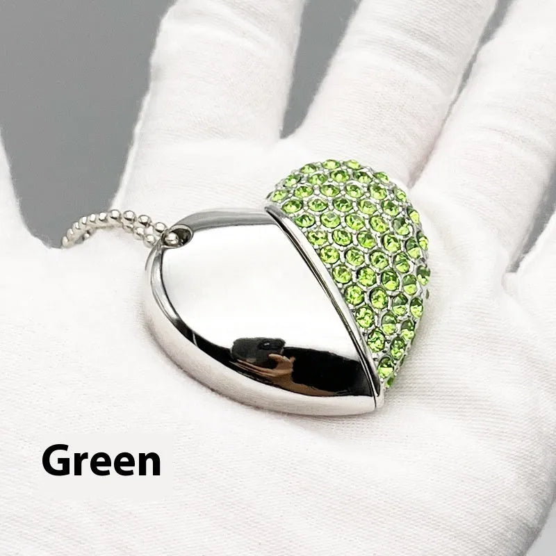 Heart-shaped USB flash drive with brick-inlaid pattern and metal shell in multiple colours