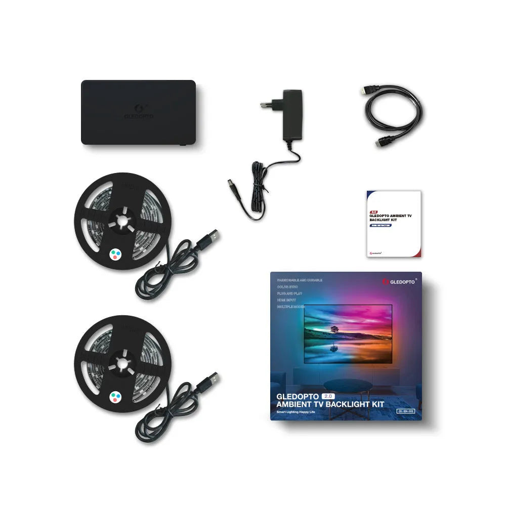 GL-SN-002K HDMI sync controller and 2-metre RGB LED light strip for TV and computer ambient lighting