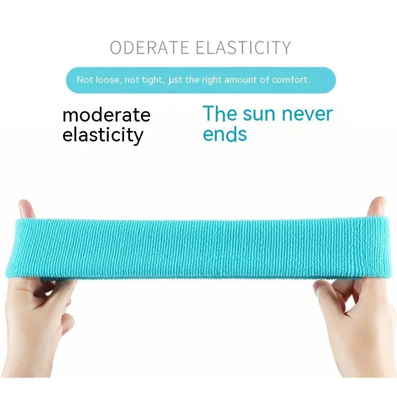 Widening elastic sports sweatband in solid colours: black, red, blue, rose red, sky blue.