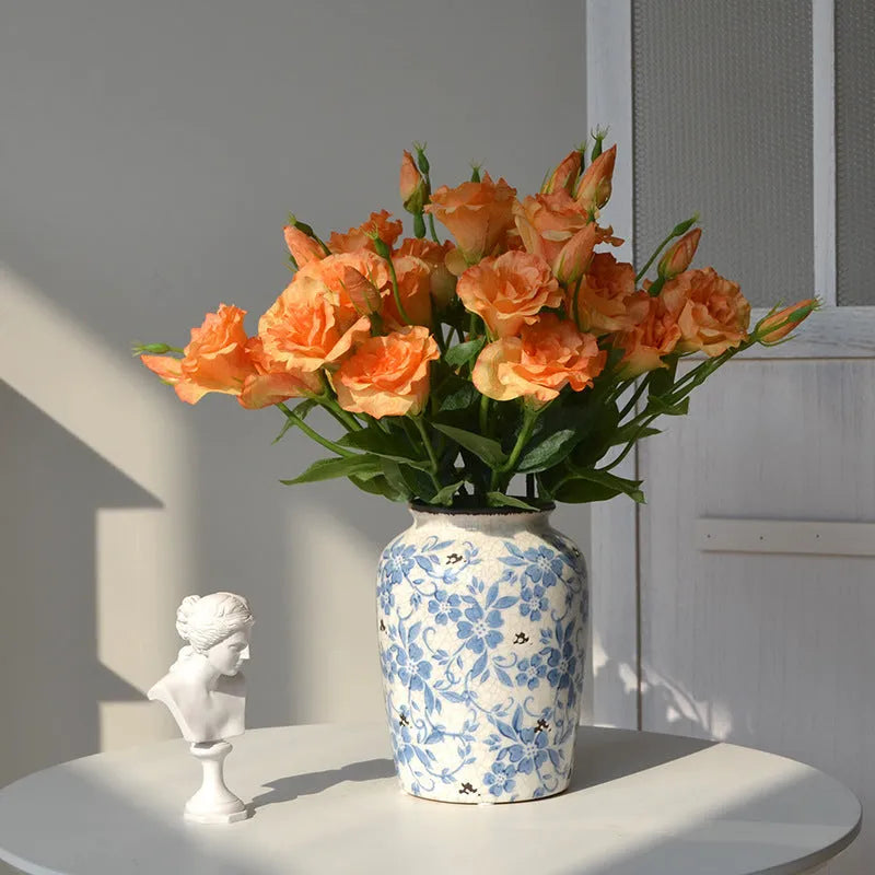 Silk artificial eustoma flower arrangement with 3 heads in choice of five colours