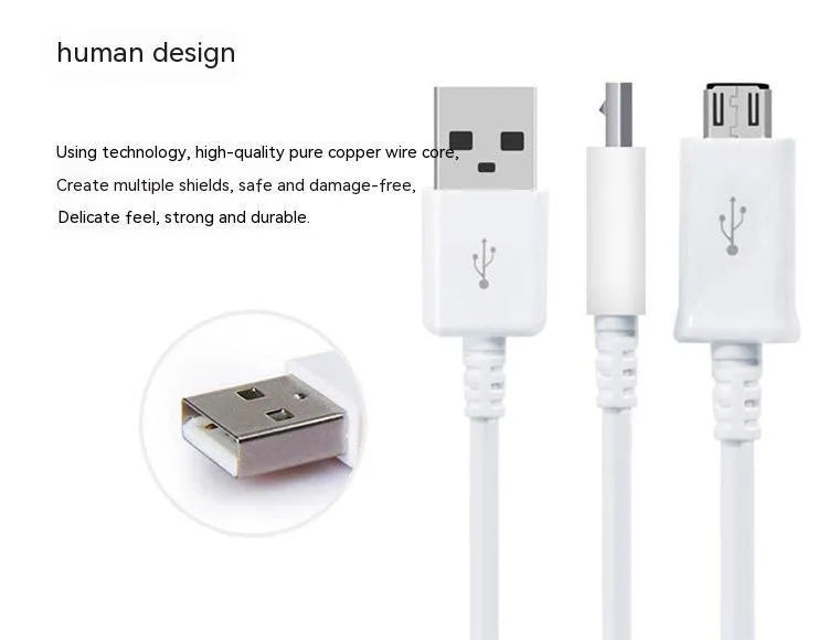 Black and white Android Micro USB data cable with 1 metre length for phone charging and data transfer.