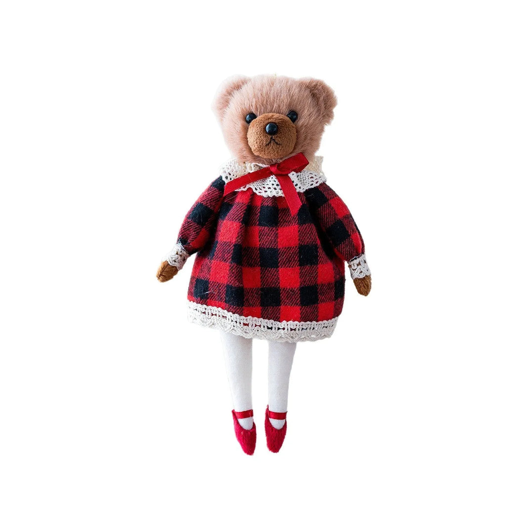 Plush bear doll in cotton suit with plaid design, 30 cm tall, available as princess bear or gentleman bear