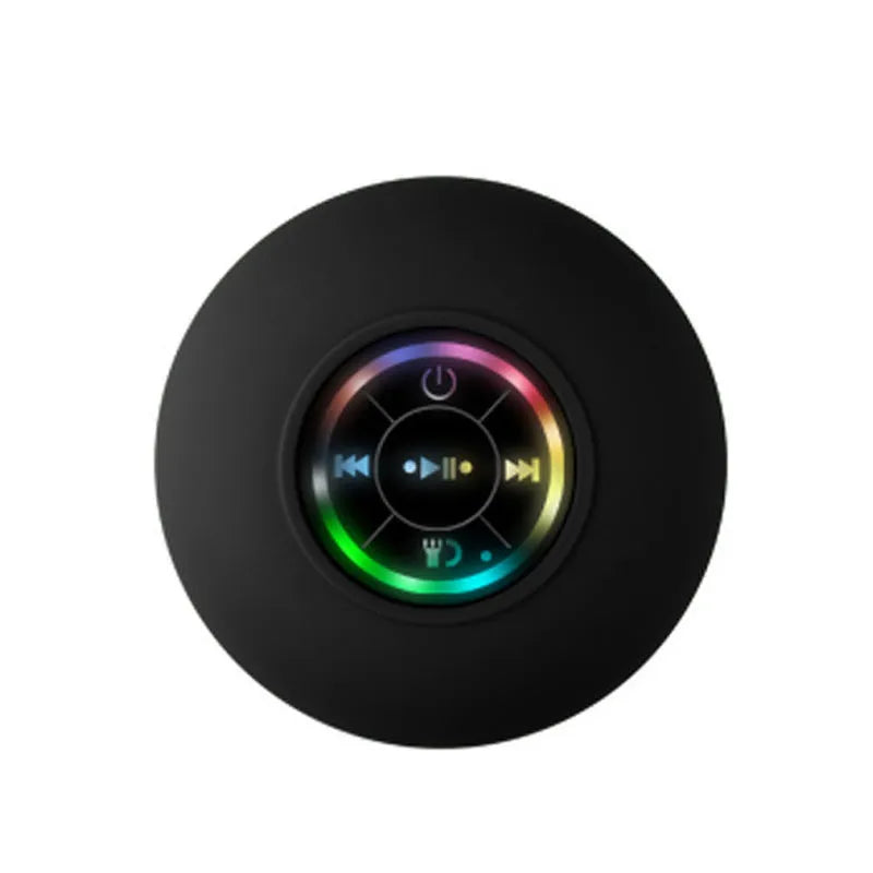 Large suction cup waterproof Bluetooth audio speaker with integrated lighting in multiple colour options