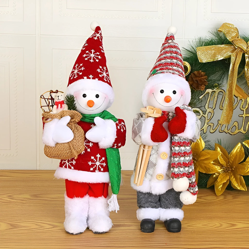 30cm Christmas doll in plastic and cloth, boxed, with Santa or snowman design and optional red or silver sequins