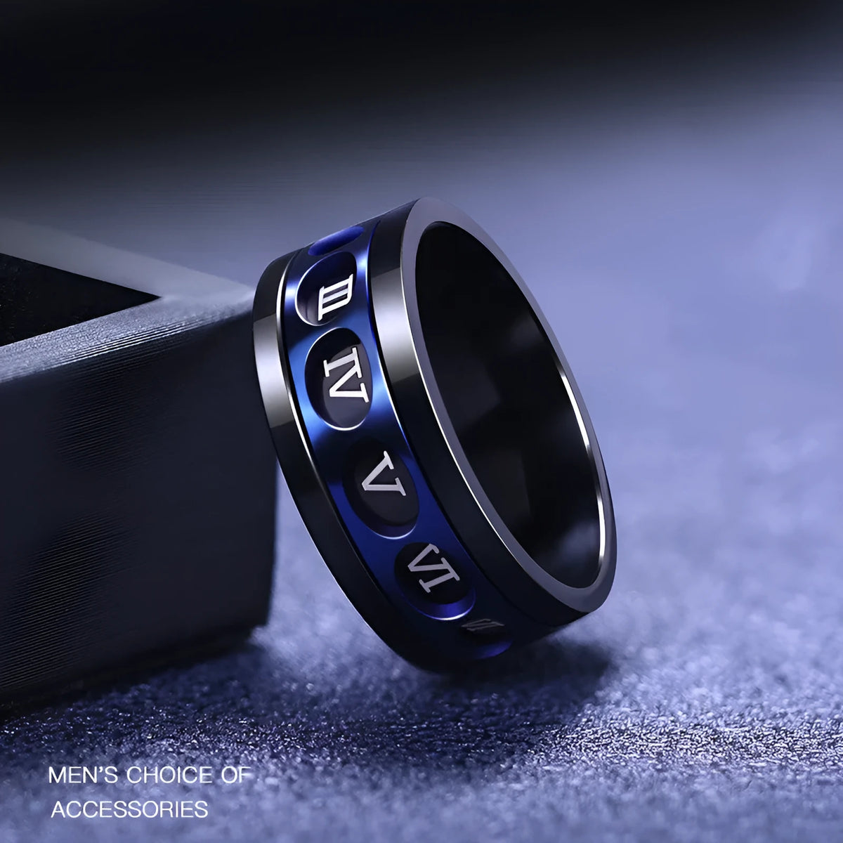 Titanium steel hip hop ring in blue or rose gold, polished metal band, sizes 7 to 11, 7g