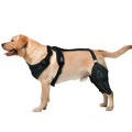 Black dog thigh protective sleeve with adjustable metal support for postoperative leg warming