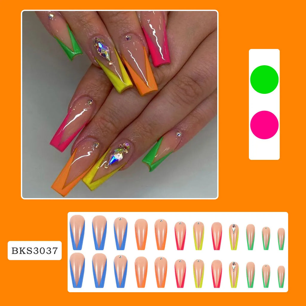 Detachable nail tips with BKS3037 diamond colour French finish and red cartoon love cross heart design.