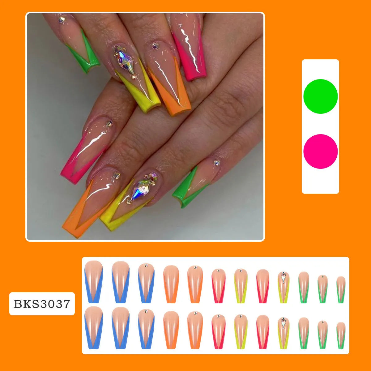 Detachable nail tips with BKS3037 diamond colour French finish and red cartoon love cross heart design.