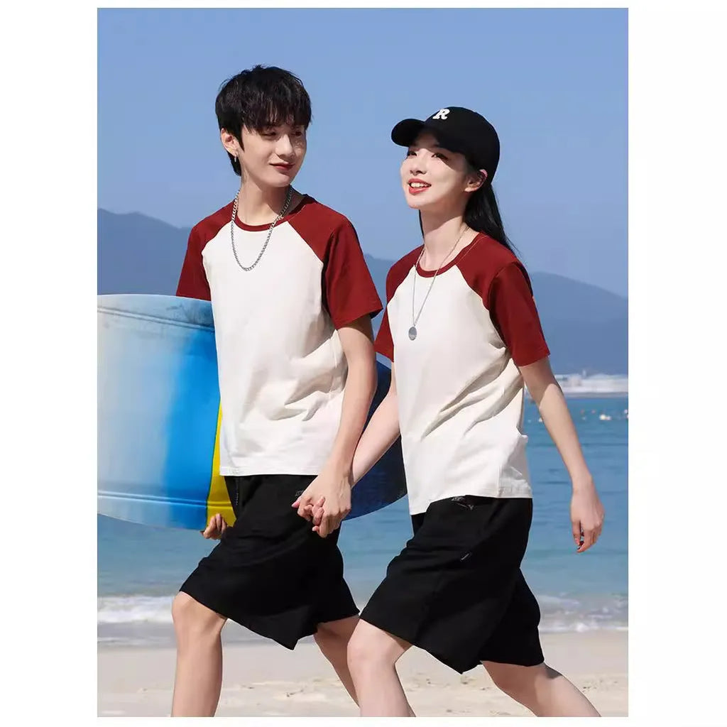 Round neck loose fit cotton blend t-shirt shown in A050 apricot army green colour option